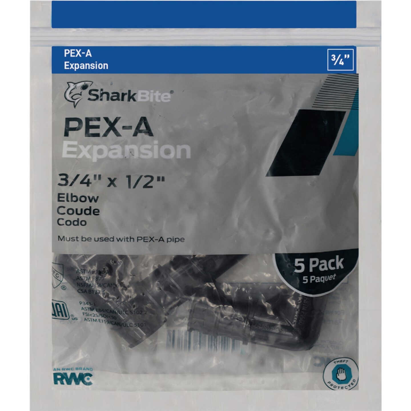 SharkBite 3/4 In. x 1/2 In. 90 Deg. Poly Reducing PEX-A Elbow (1/4 Bend) (5-Pack) Image 2
