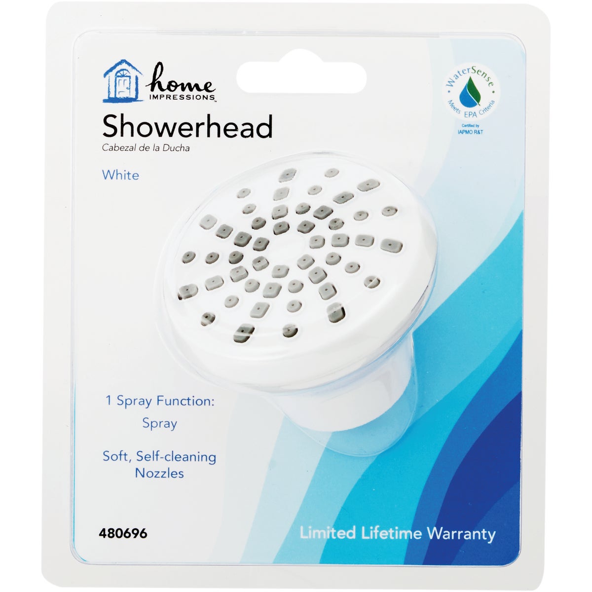 Home Impressions 1-Spray 1.8 GPM Fixed Shower Head, White Image 2