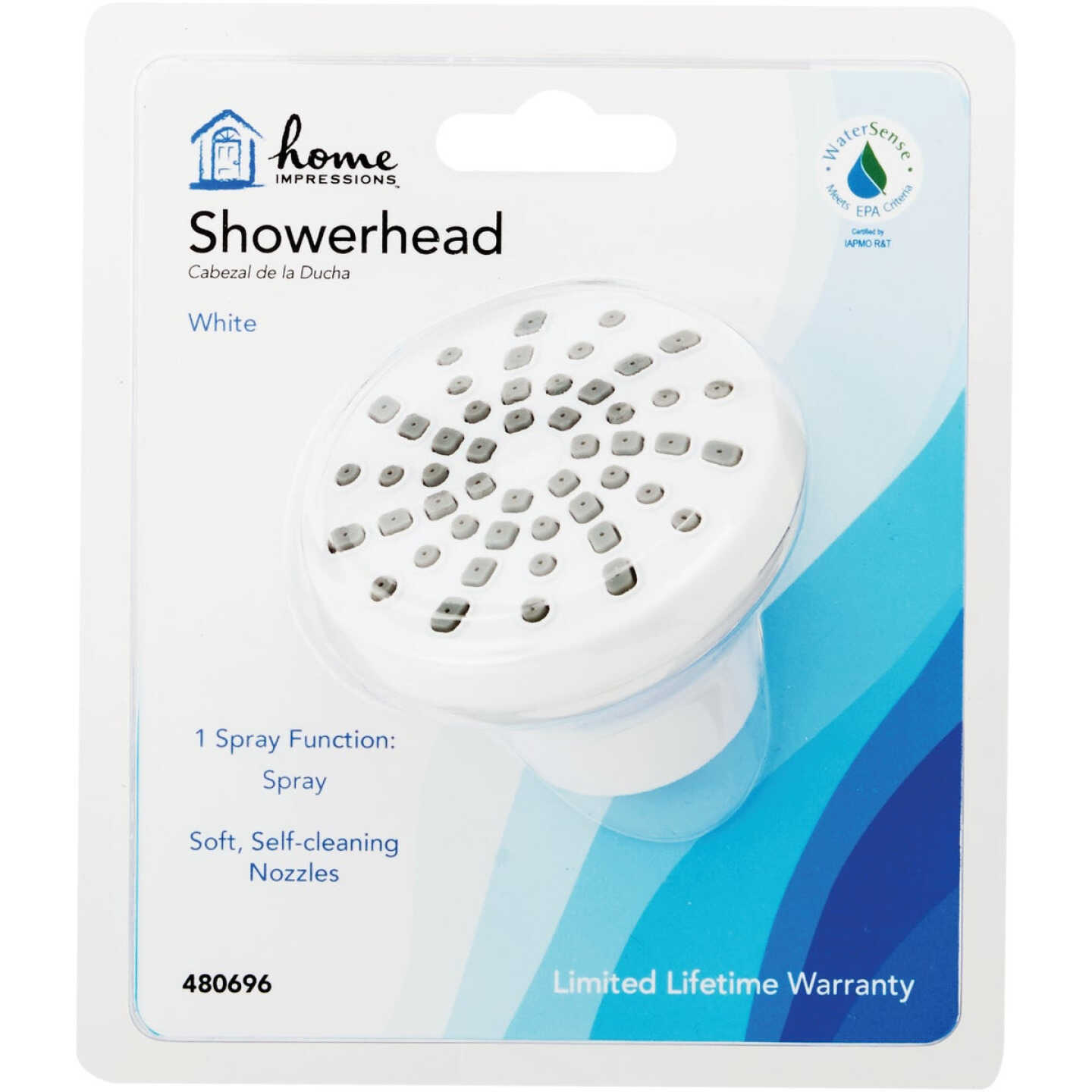 Home Impressions 1-Spray 1.8 GPM Fixed Shower Head, White Image 2