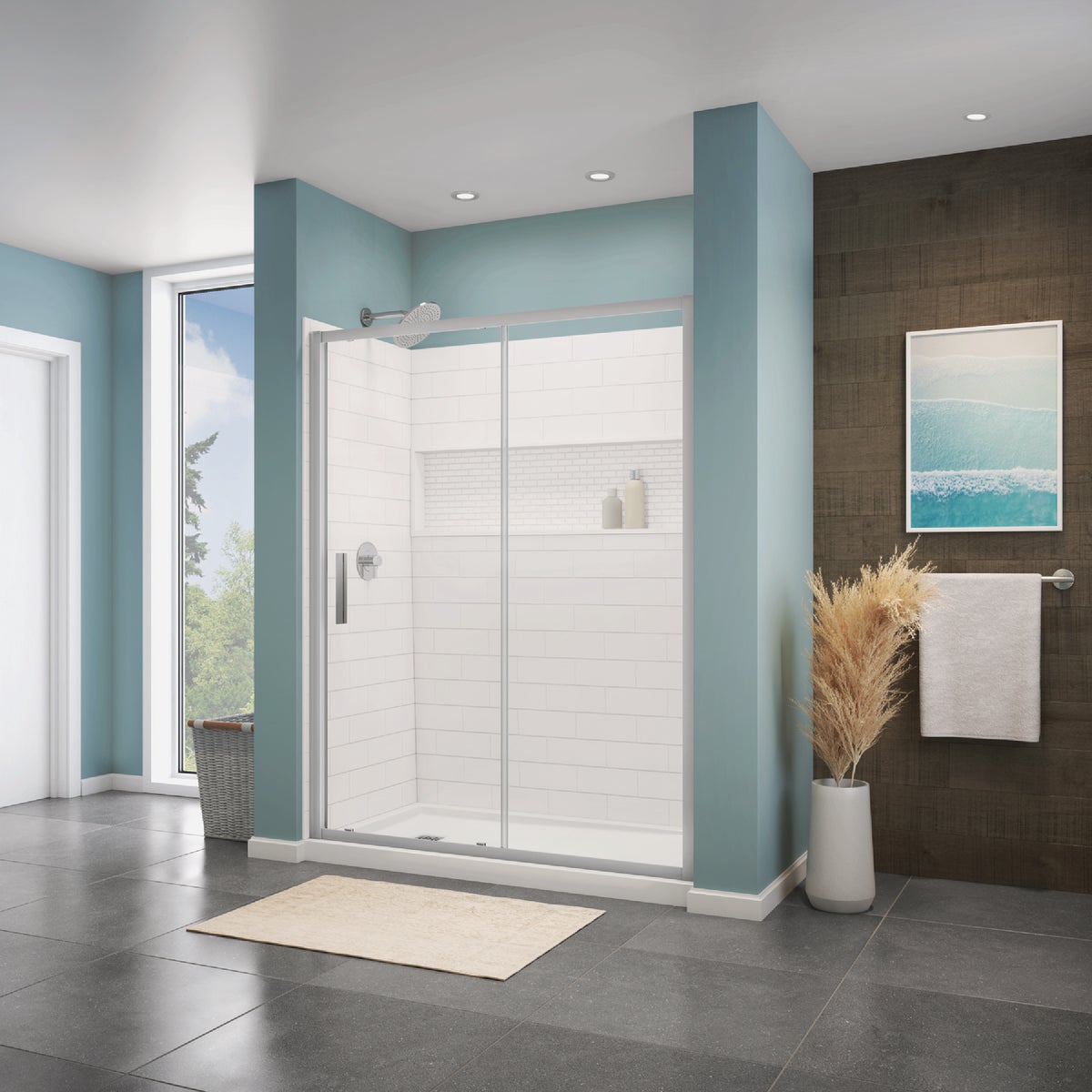 Bootz NexTile 6032 60 In. x 74 In. x 32 In. Direct-to-Stud Shower Wall Kit in White (4-Piece) Image 2