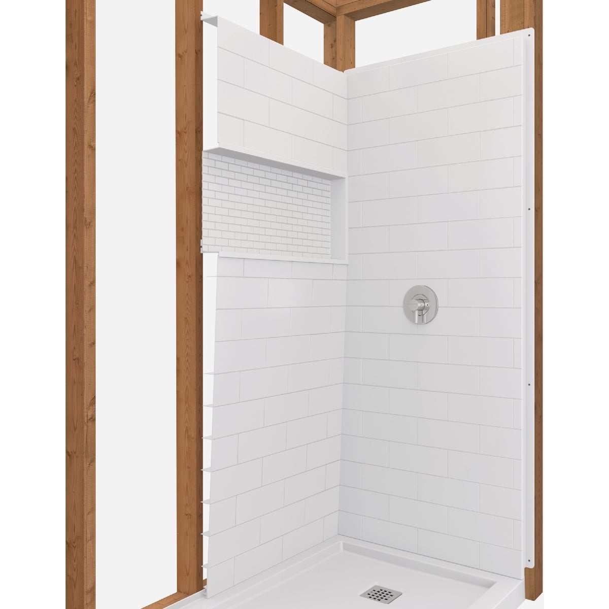 Bootz NexTile 6032 60 In. x 74 In. x 32 In. Direct-to-Stud Shower Wall Kit in White (4-Piece) Image 4