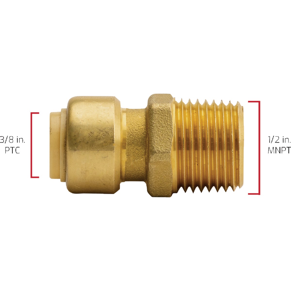 QuickFitting 3/8 In. Push-to-Connect x 1/2 In. MNPT Brass Reducing Male Adapter Image 5