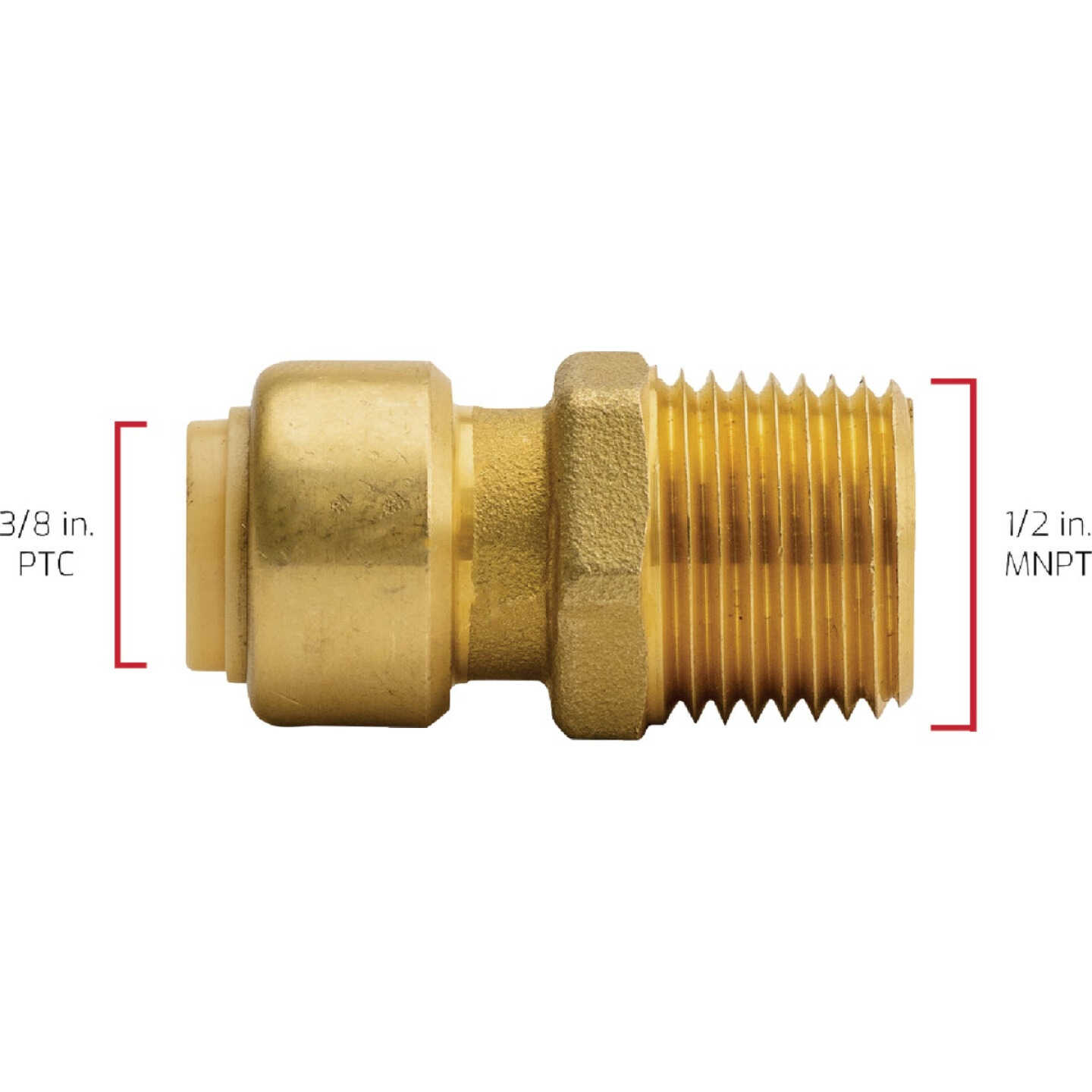 QuickFitting 3/8 In. Push-to-Connect x 1/2 In. MNPT Brass Reducing Male Adapter Image 5