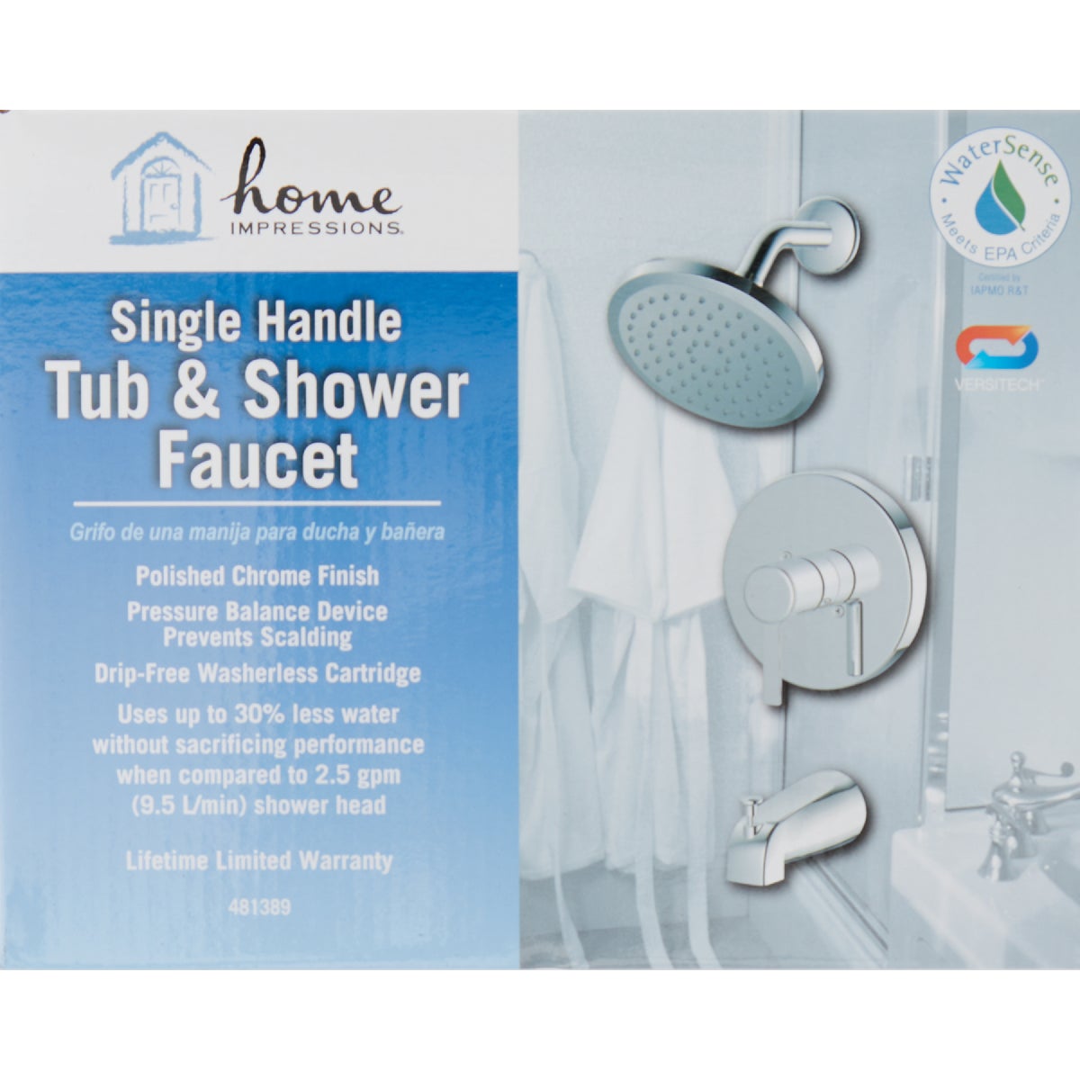 Home Impressions Chrome Single-Handle Lever Tub & Shower Faucet Image 2
