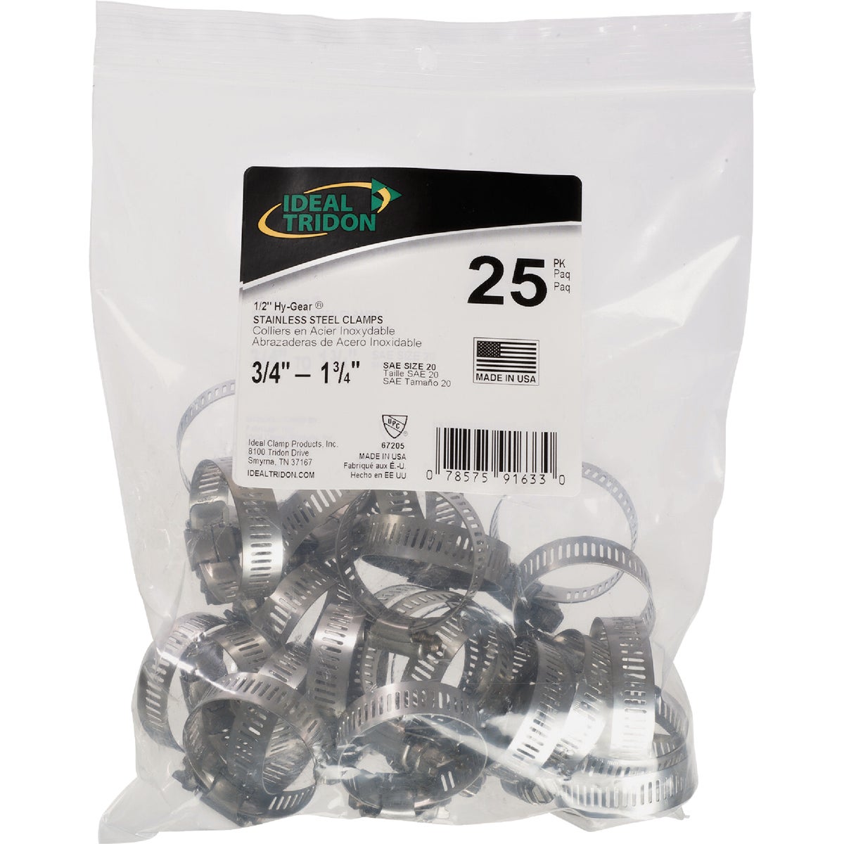 Ideal HY-GEAR 3/4 In. To 1-3/4 In. Stainless Steel Worm Gear Hose Clamps (25-Piece)