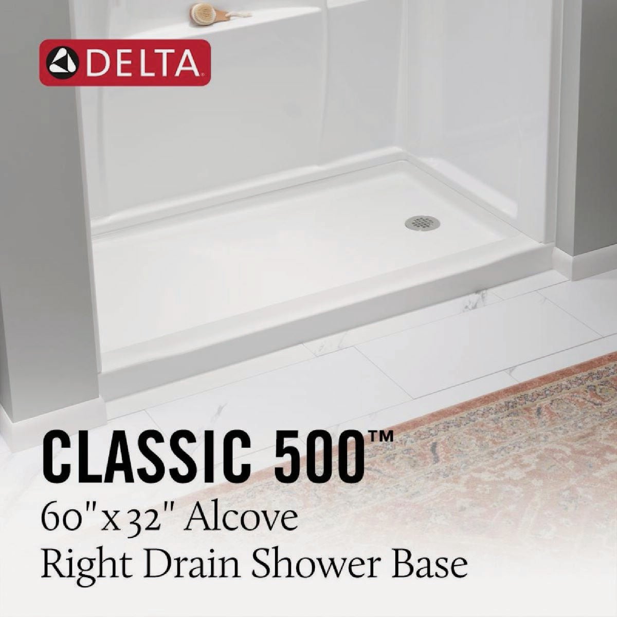 Delta Classic 500 60 In. x 32 In. Right Drain Shower Pan, White Image 3