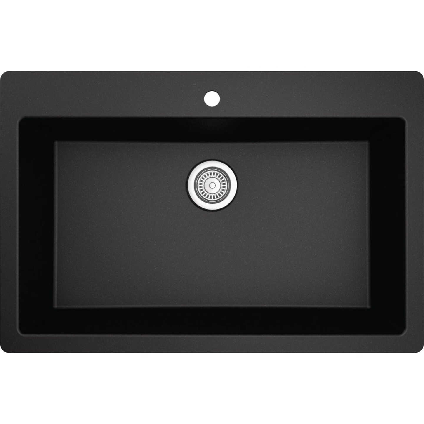 Karran 33 In. x 22 In. Black Quartz Drop-In Single Bowl Kitchen Sink Image 1