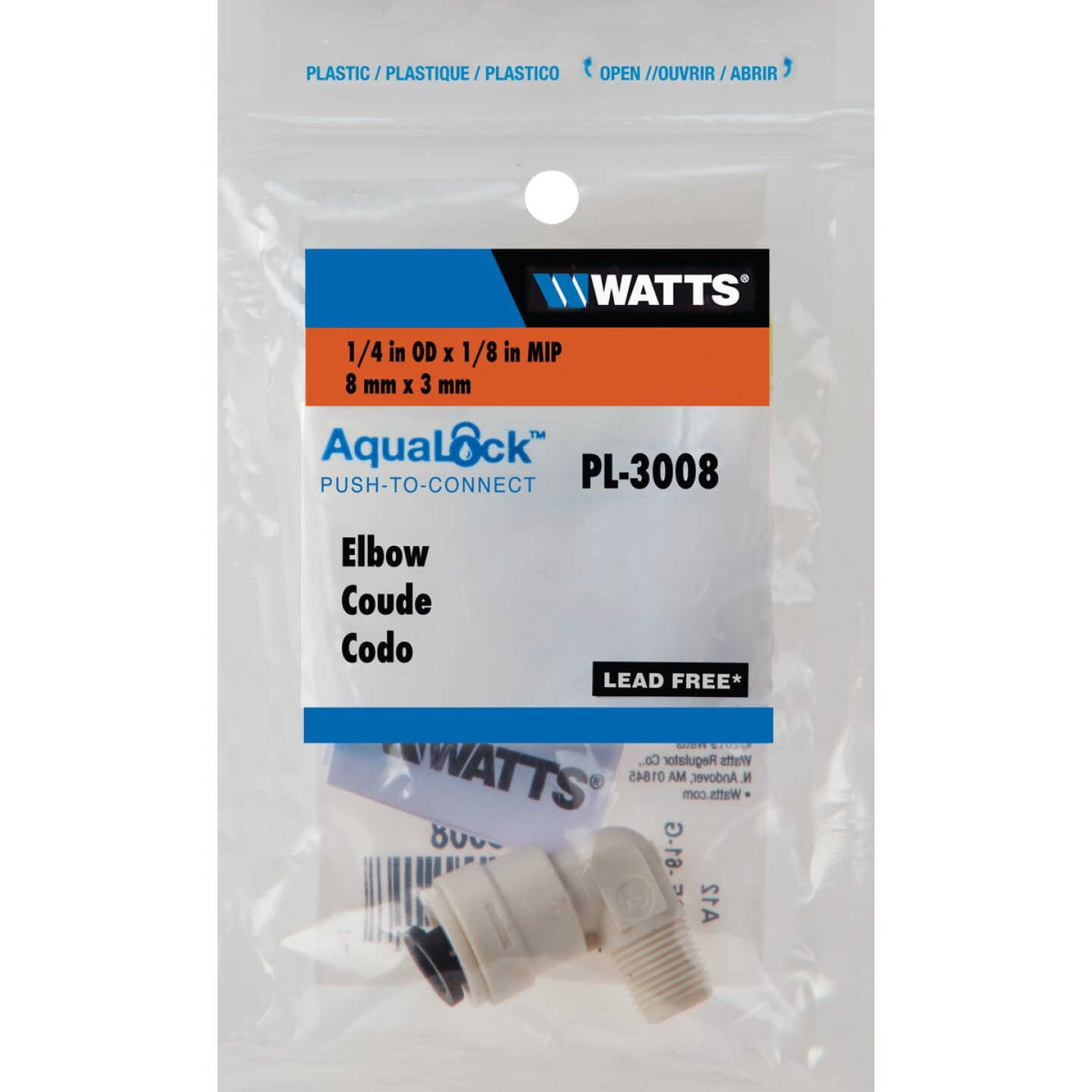 Watts Aqualock 1/4 In. OD x 1/8 In. MNPT 90 Deg. Push-to-Connect Plastic Elbow (1/4 Bend) Image 2