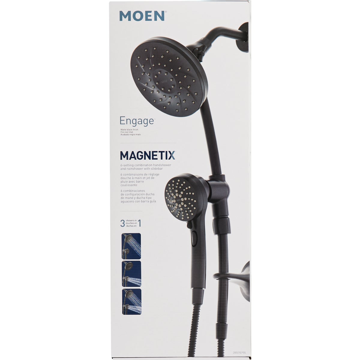 Moen 6-Function Matte Black 6-1/2 In. Dia. Spray Head Hand Shower Image 6