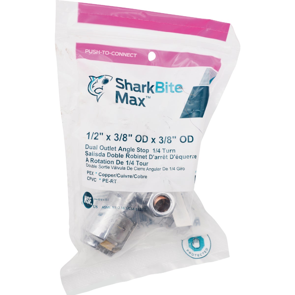 SharkBite 1/2 in. Push-to-Connect x 3/8 in. OD Compression x 3/8 in. OD Compression Chrome-Plated Brass Dual Stop Quarter Turn Angle Valve Image 6