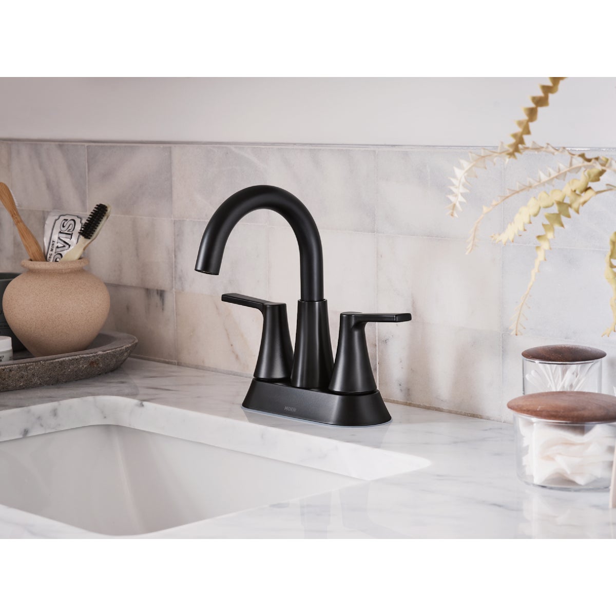 Moen Mikah 2-Handle High Arc Bathroom Faucet, Matte Black Image 2