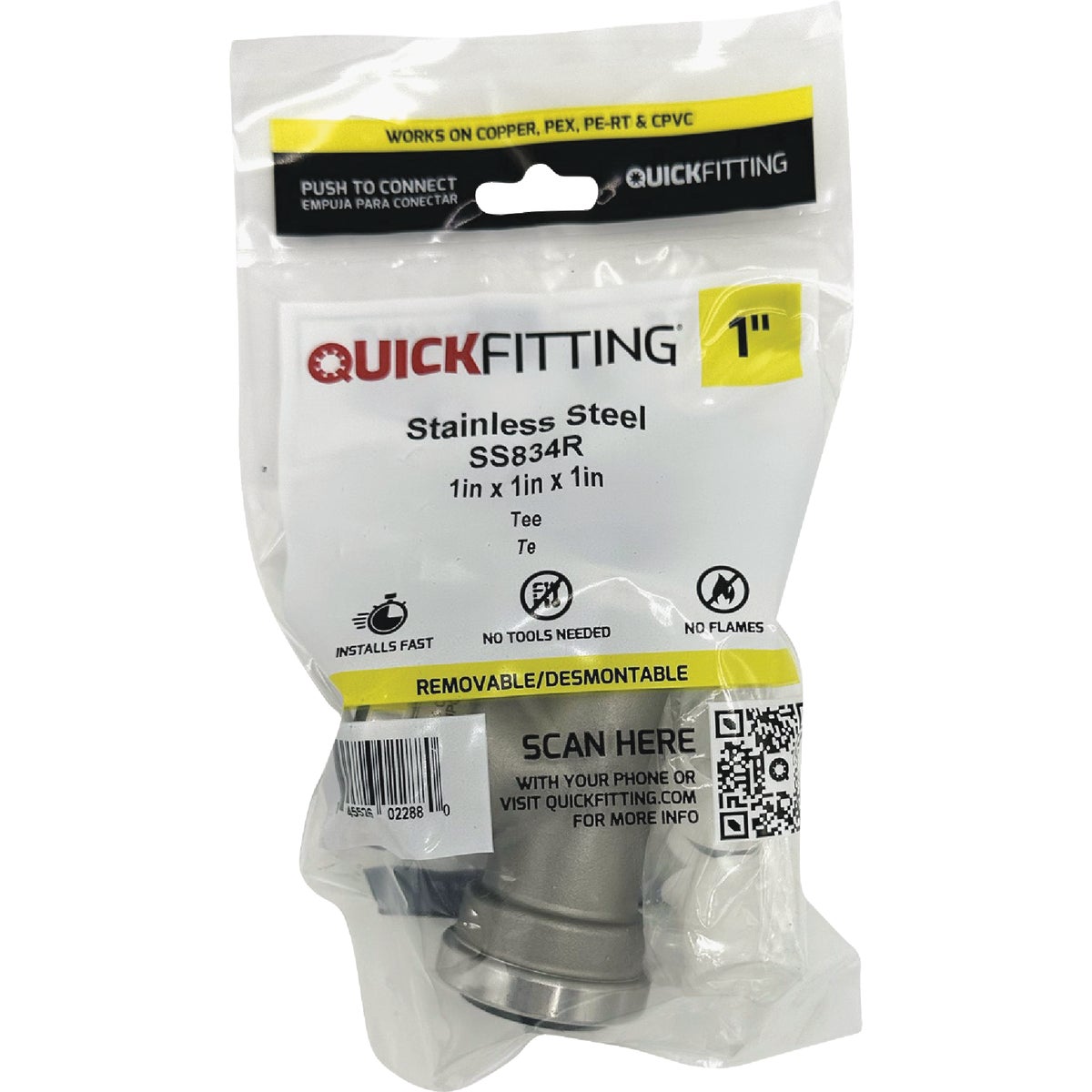 QuickFitting 1 In. x 1 In. x 1 In. Push-to-Connect Stainless Steel Tee Image 3