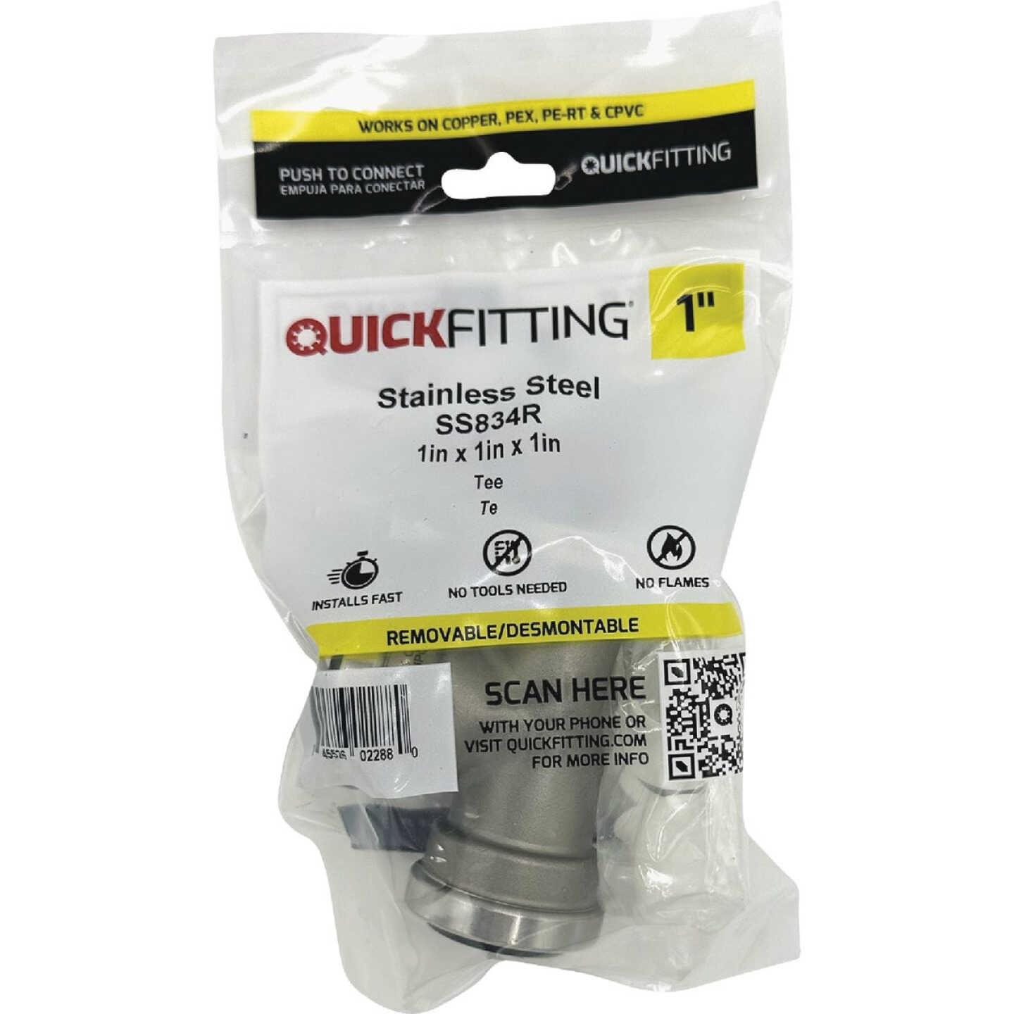 QuickFitting 1 In. x 1 In. x 1 In. Push-to-Connect Stainless Steel Tee Image 3