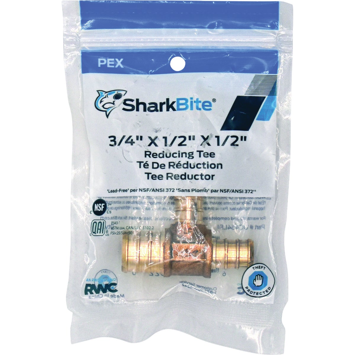 SharkBite 3/4 In. x 1/2 In. x 1/2 In. Barb Reducing Brass PEX Tee Image 2