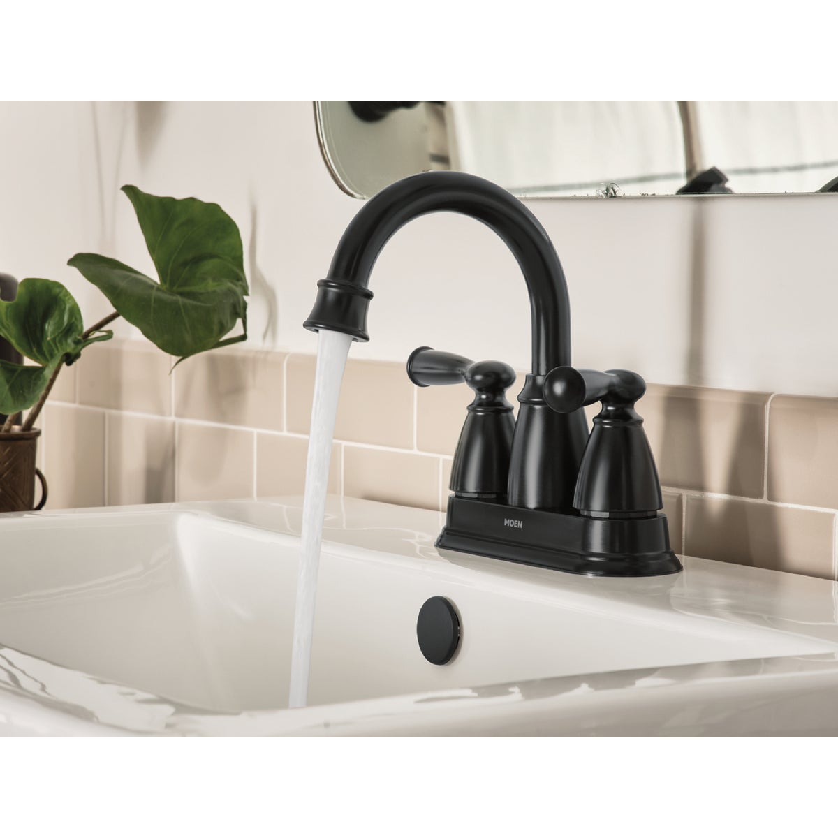 Moen Banbury 2-Handle Lever High Arc Centerset Bathroom Faucet with Push-Down, Matte Black Image 3
