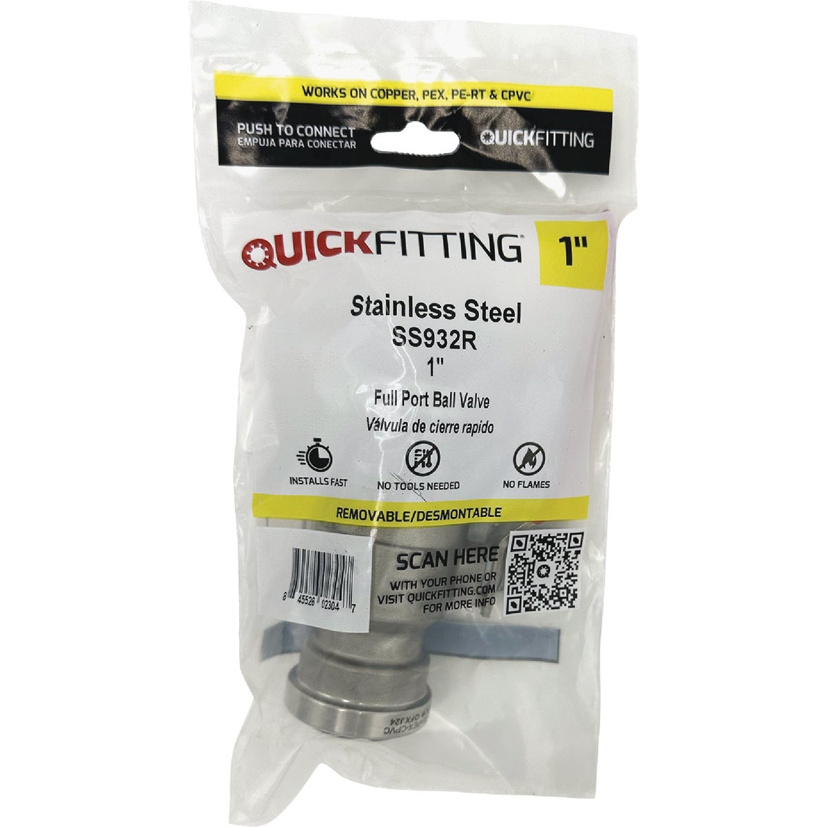 QuickFitting 1 In. Push-to-Connect Stainless Steel Full Port Ball Valve Image 3