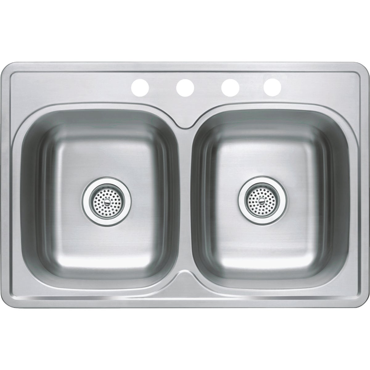 Compass Manufacturing 33 In. x 22 In. x 8 In. Double Bowl Top Mount 22 Ga. Kitchen Sink Image 1