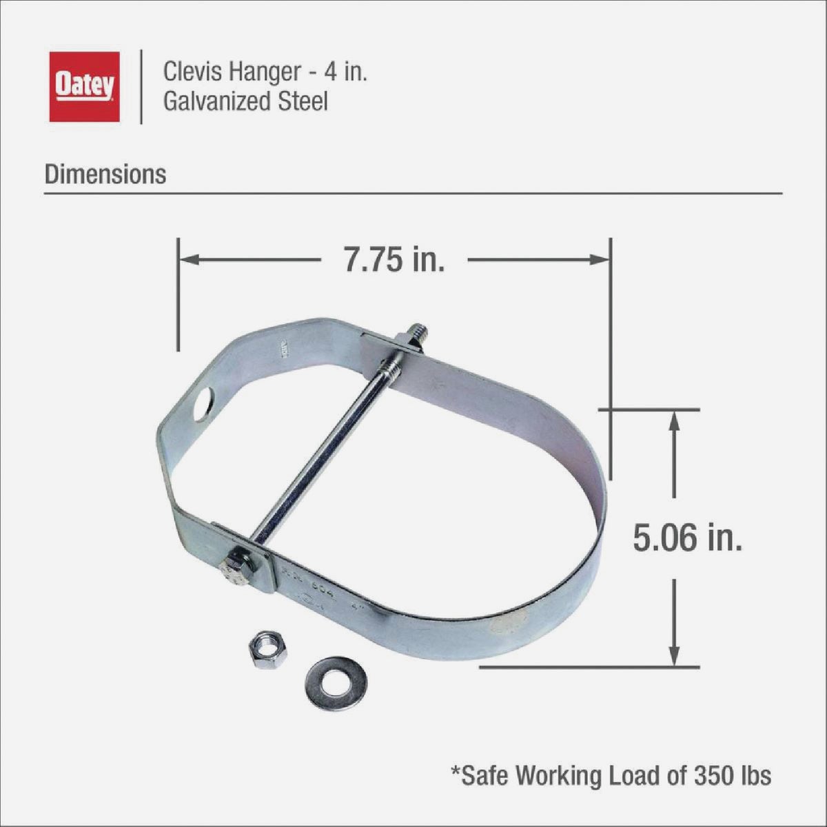Oatey 4 In. Galvanized Steel Clevis Hanger Image 3