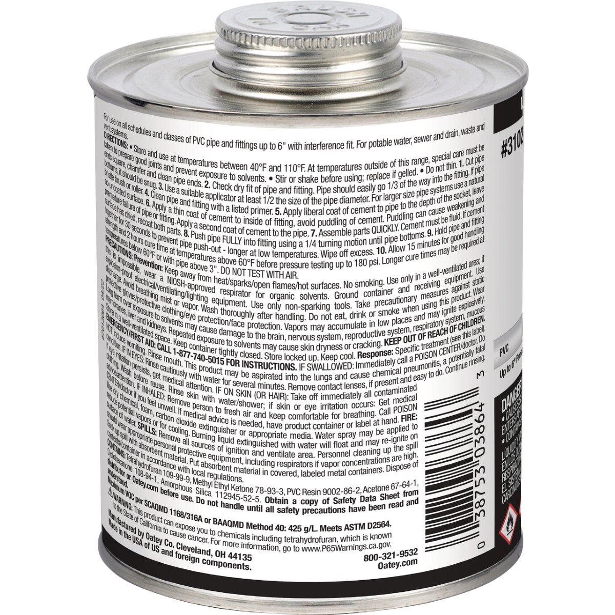 Oatey 32 Oz. Low Voc Medium Bodied Clear PVC Cement Image 2