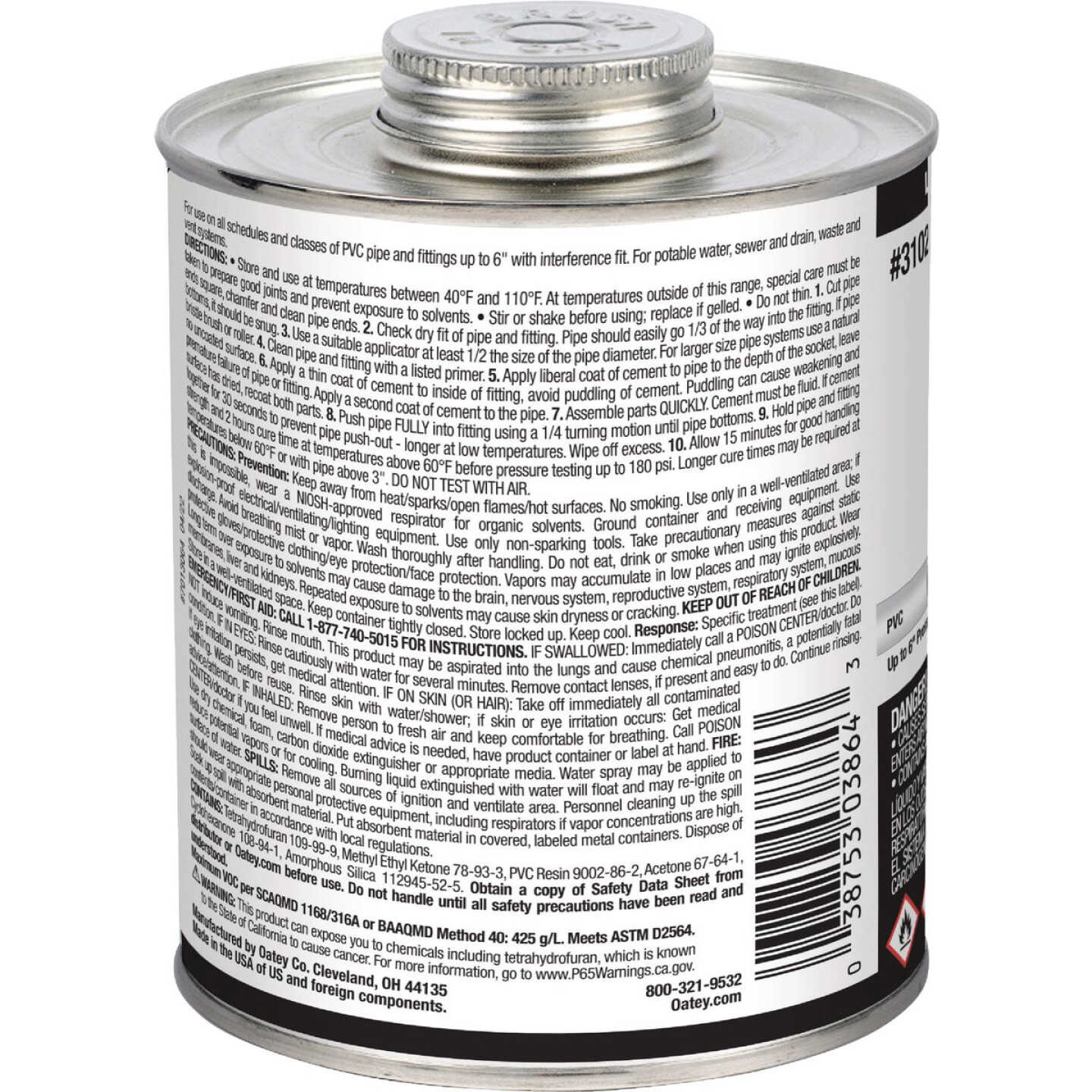 Oatey 32 Oz. Low Voc Medium Bodied Clear PVC Cement Image 2