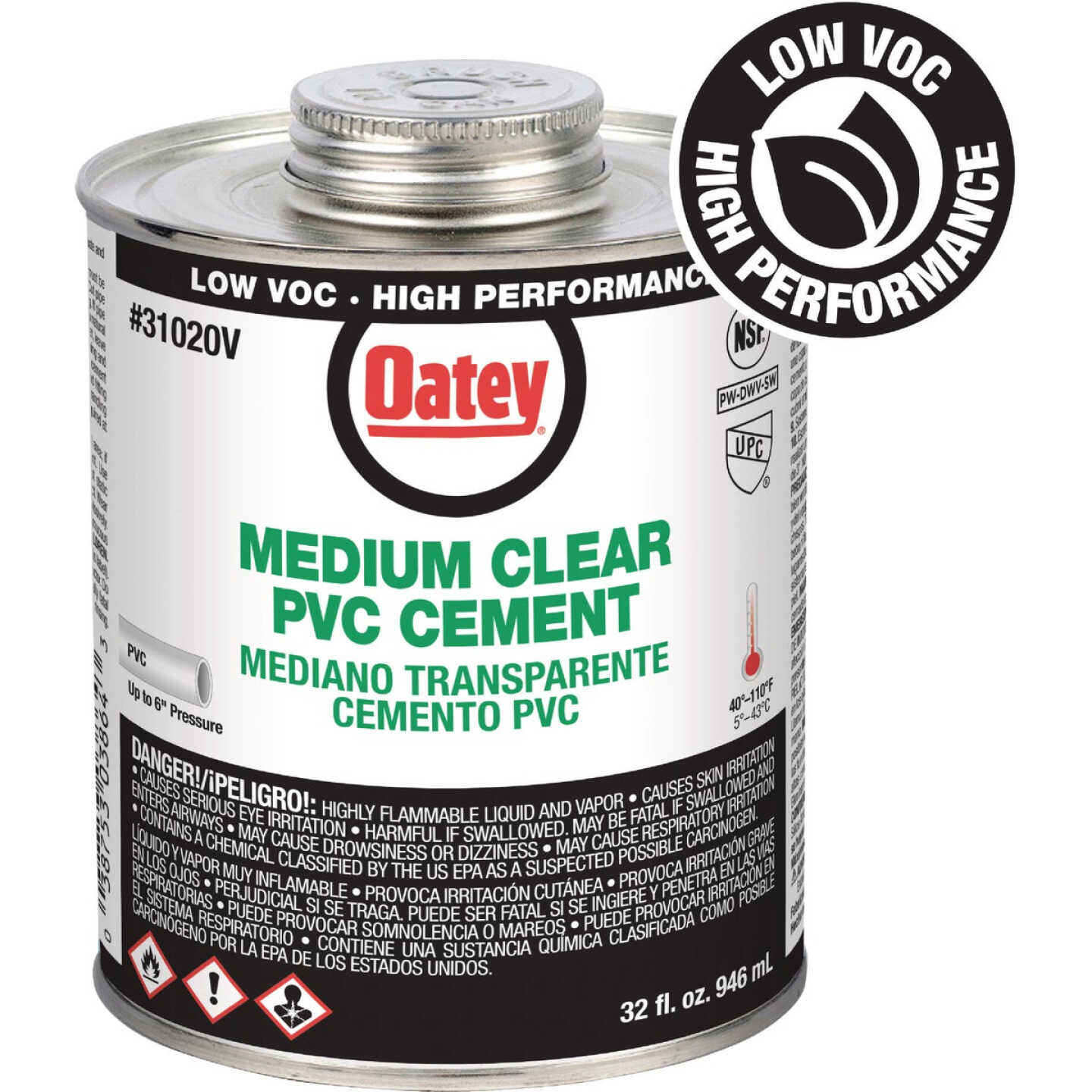 Oatey 32 Oz. Low Voc Medium Bodied Clear PVC Cement Image 1