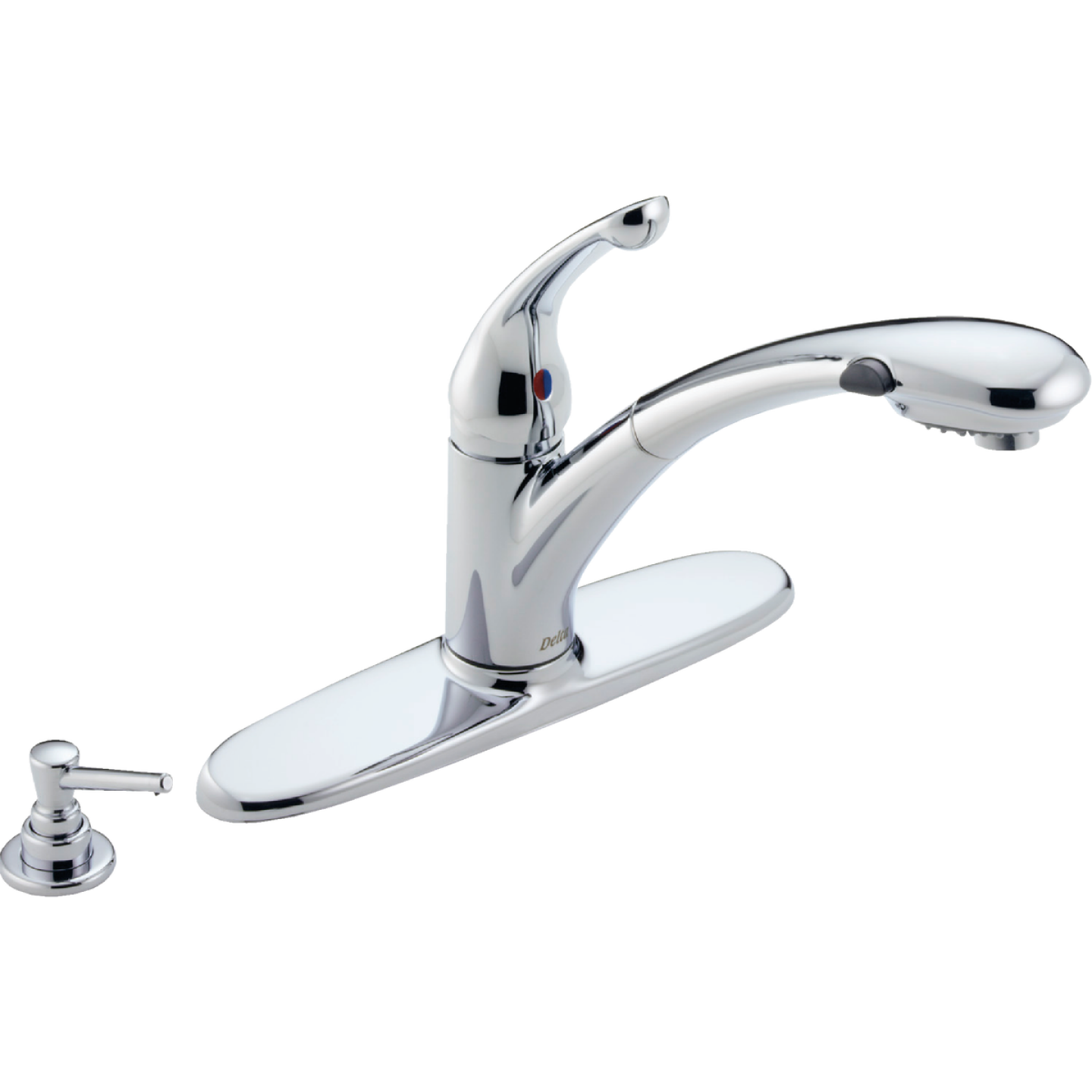 Delta Signature 1-Handle Lever Pull-Out Kitchen Faucet with Soap Dispenser, Chrome Image 1