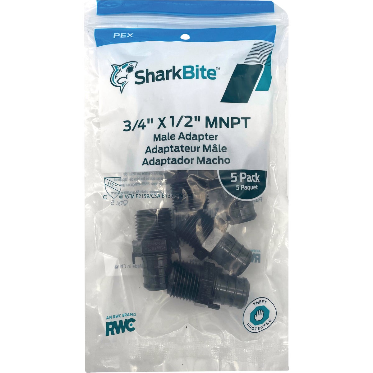SharkBite 3/4 In. Barb x 1/2 In. MPT Poly-Alloy PEX Adapter (5-Pack) Image 2