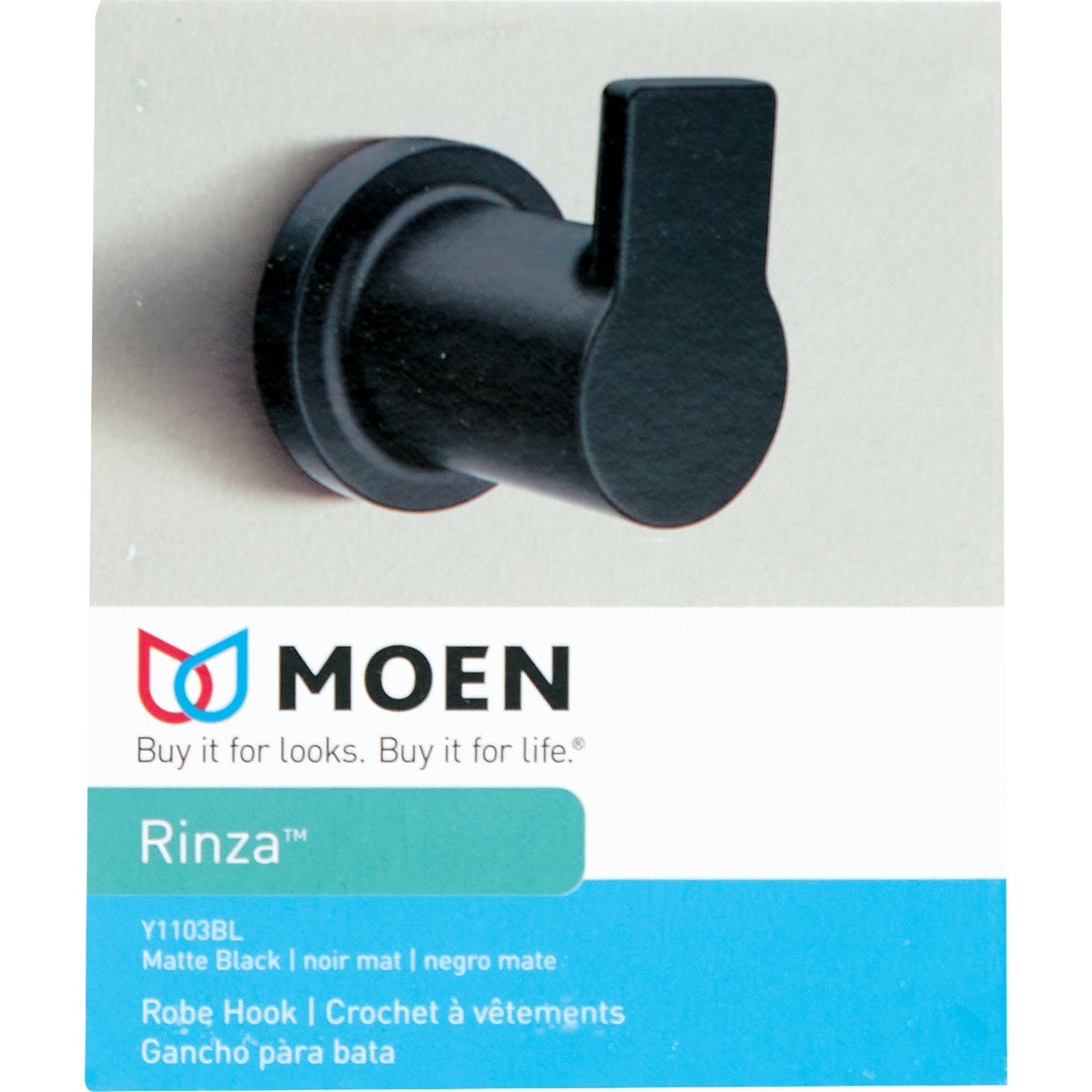 Moen Rinza Single Robe Hook, Matte Black Image 3