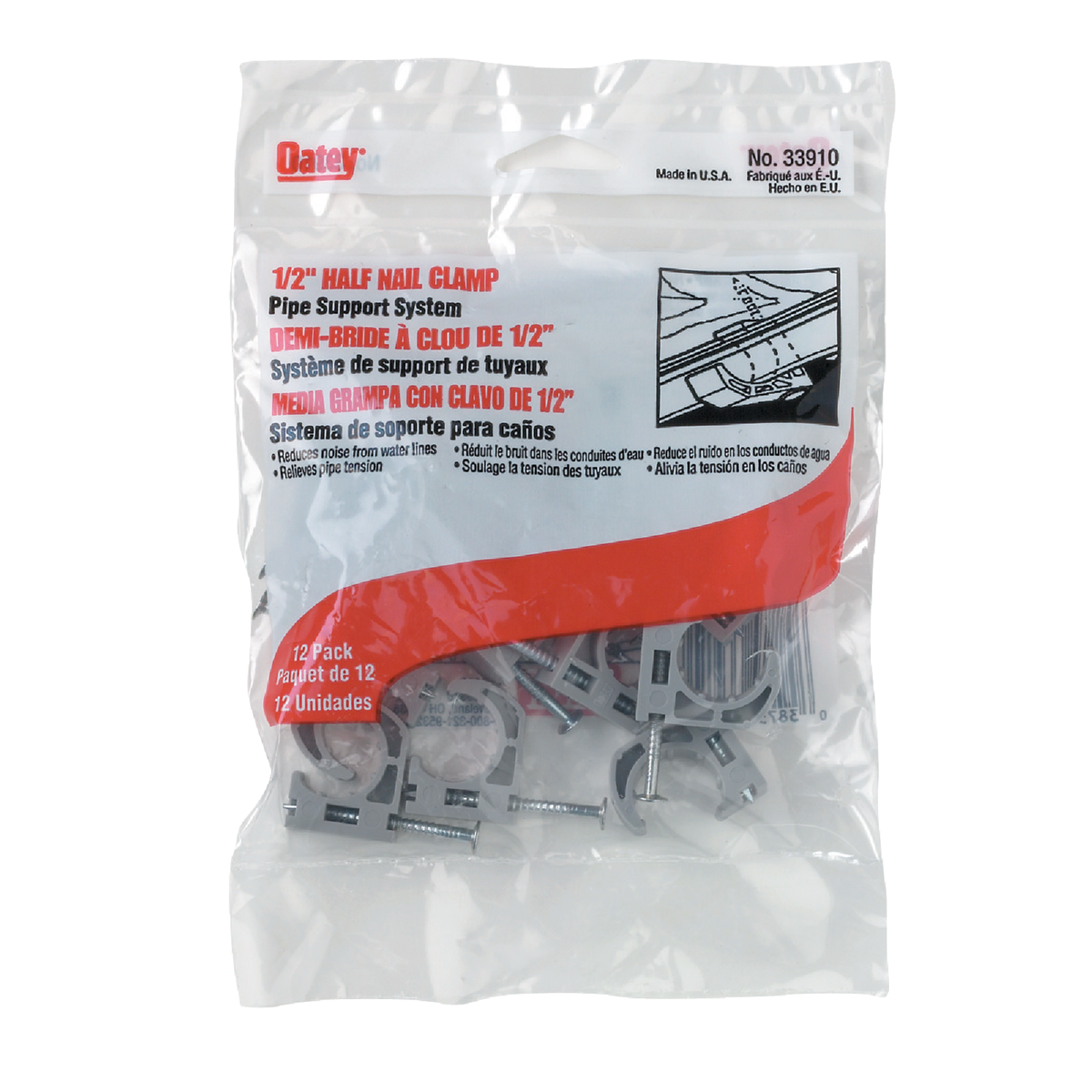 Oatey Insulator 1/2 In. Plastic Nail-On Pipe Half Clamp, (12-Pack) Image 1