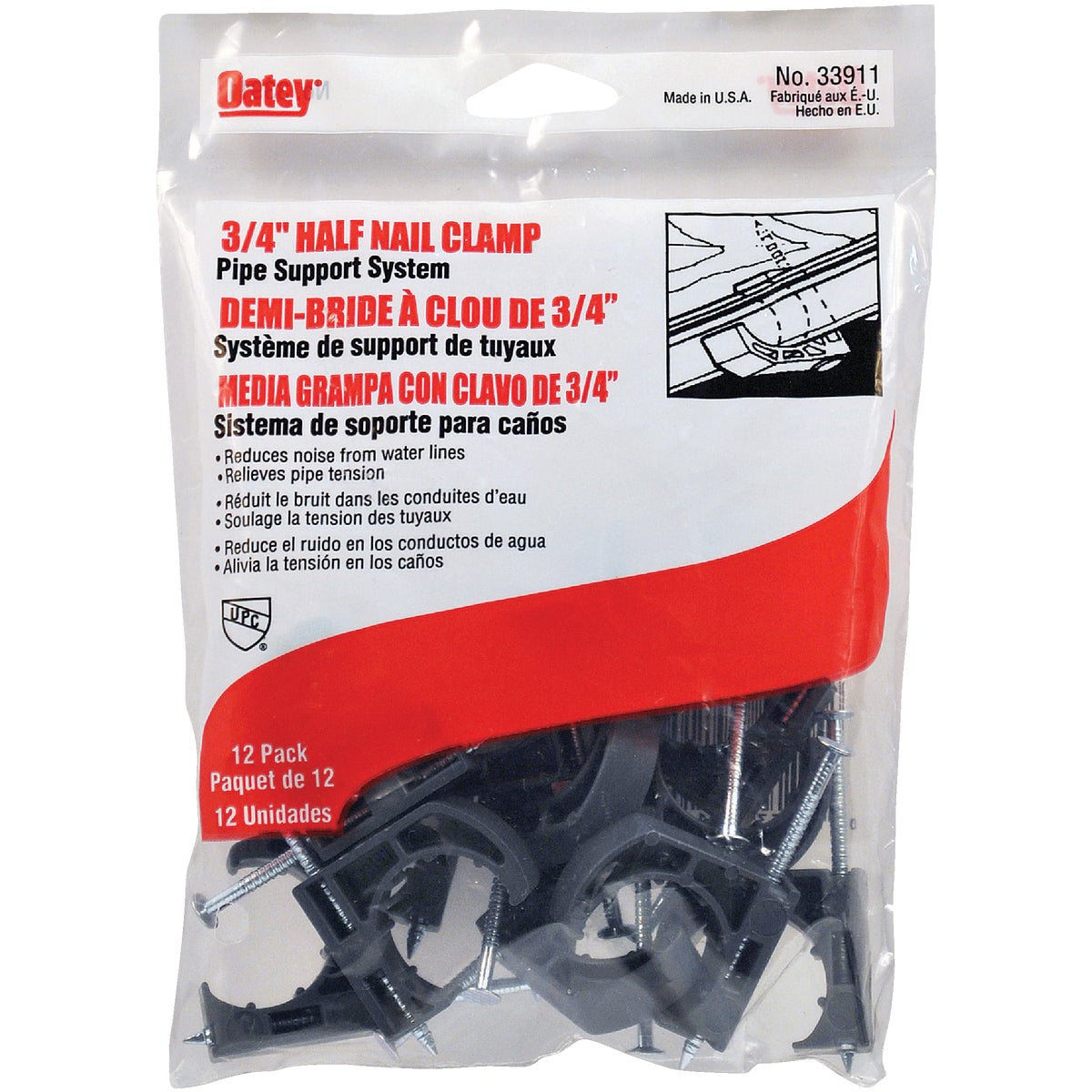 Oatey Insulator 3/4 In. Plastic Nail-On Pipe Half Clamp, (12-Pack) Image 1