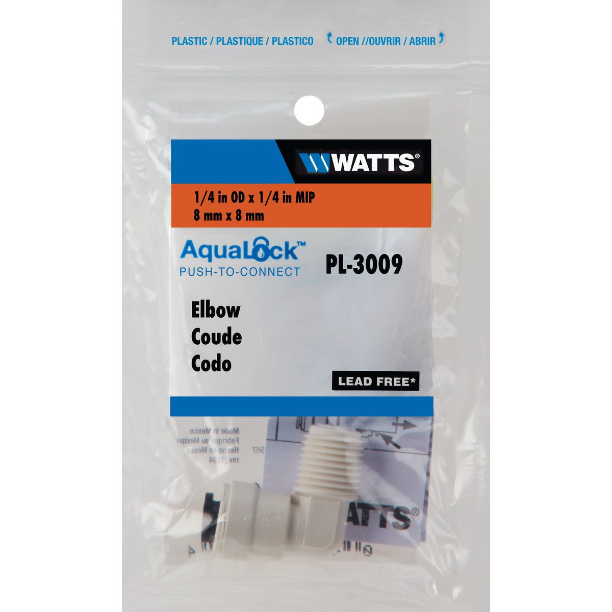 Watts Aqualock 1/4 In. OD x 1/4 In. MNPT 90 Deg. Push-to-Connect Plastic Elbow (1/4 Bend) Image 2