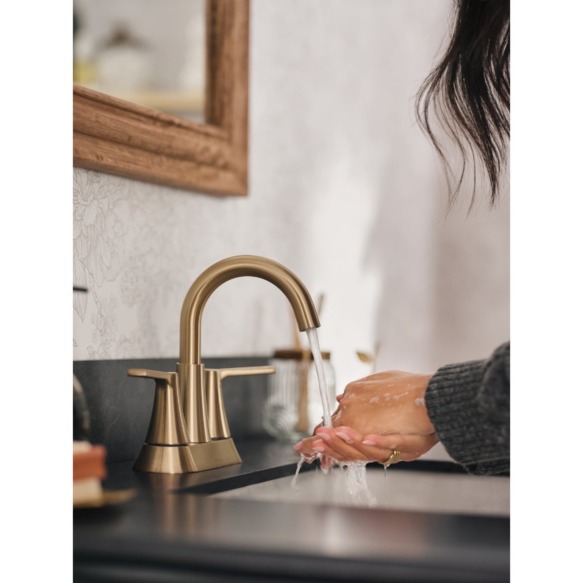 Moen Mikah 2-Handle High Arc Bathroom Faucet, Bronzed Gold Image 3