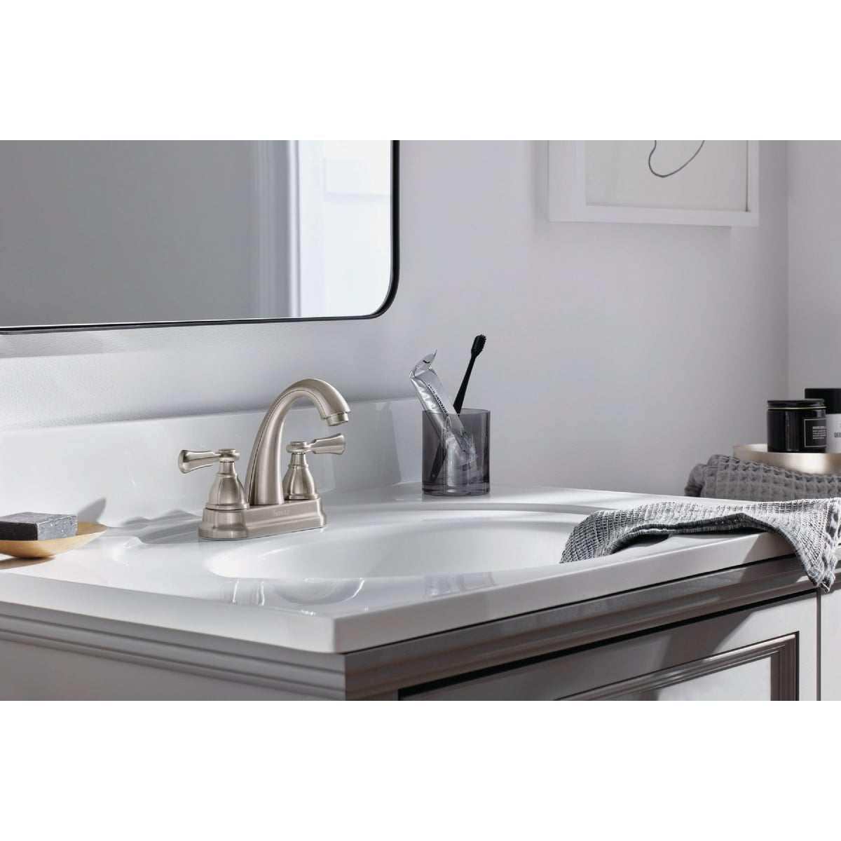 Peerless Elmhurst Brushed Nickel 2-Handle Lever 4 In. Centerset  Spout Bathroom Faucet Image 3