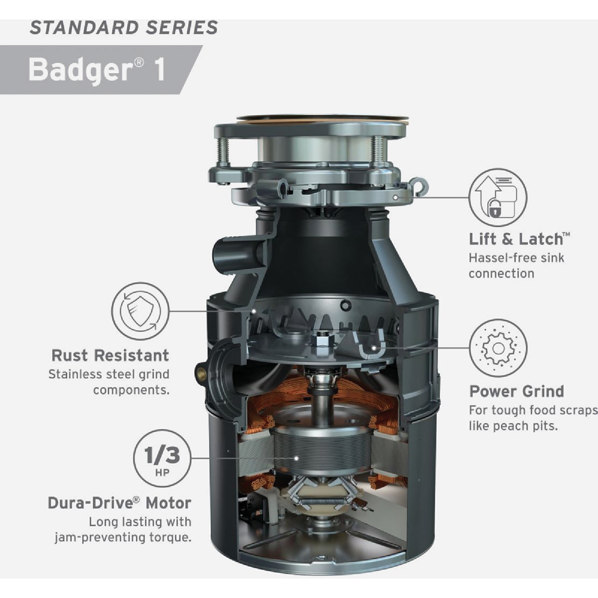 Insinkerator Badger 1/3 HP Garbage Disposer, 1 Year Warranty Image 2