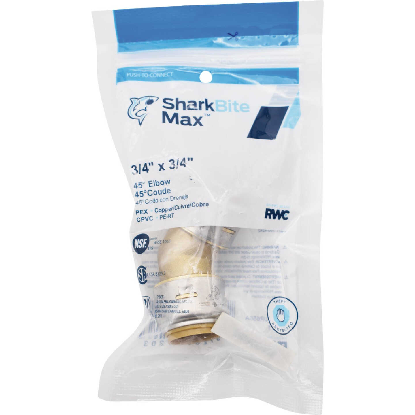 SharkBite 3/4 In. x 3/4 In. 45 Deg. Push-to-Connect Brass Elbow (1/8 Bend) Image 6