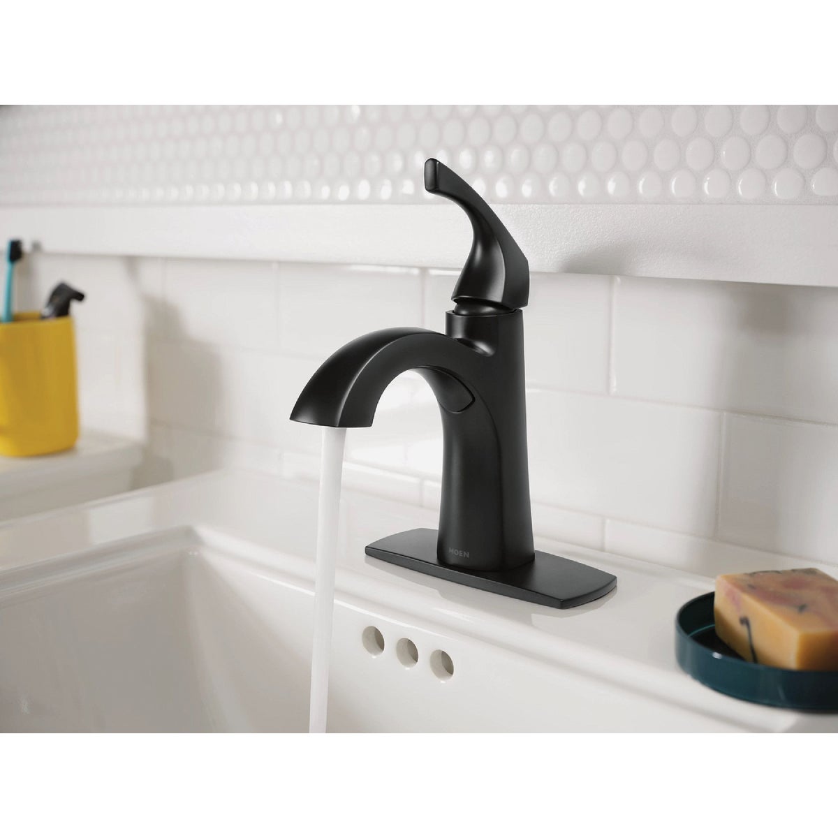Moen Lindor 1-Handle Lever Centerset Bathroom Faucet, Matte Black Image 3