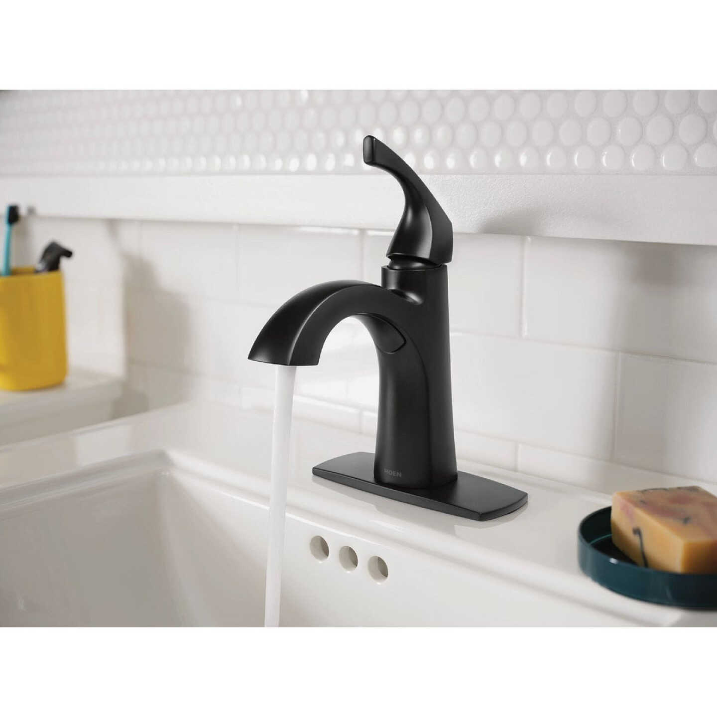 Moen Lindor 1-Handle Lever Centerset Bathroom Faucet, Matte Black Image 3