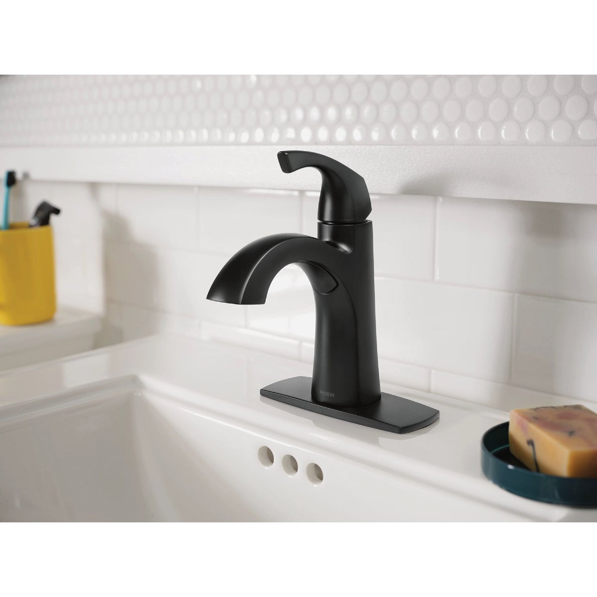 Moen Lindor 1-Handle Lever Centerset Bathroom Faucet, Matte Black Image 2