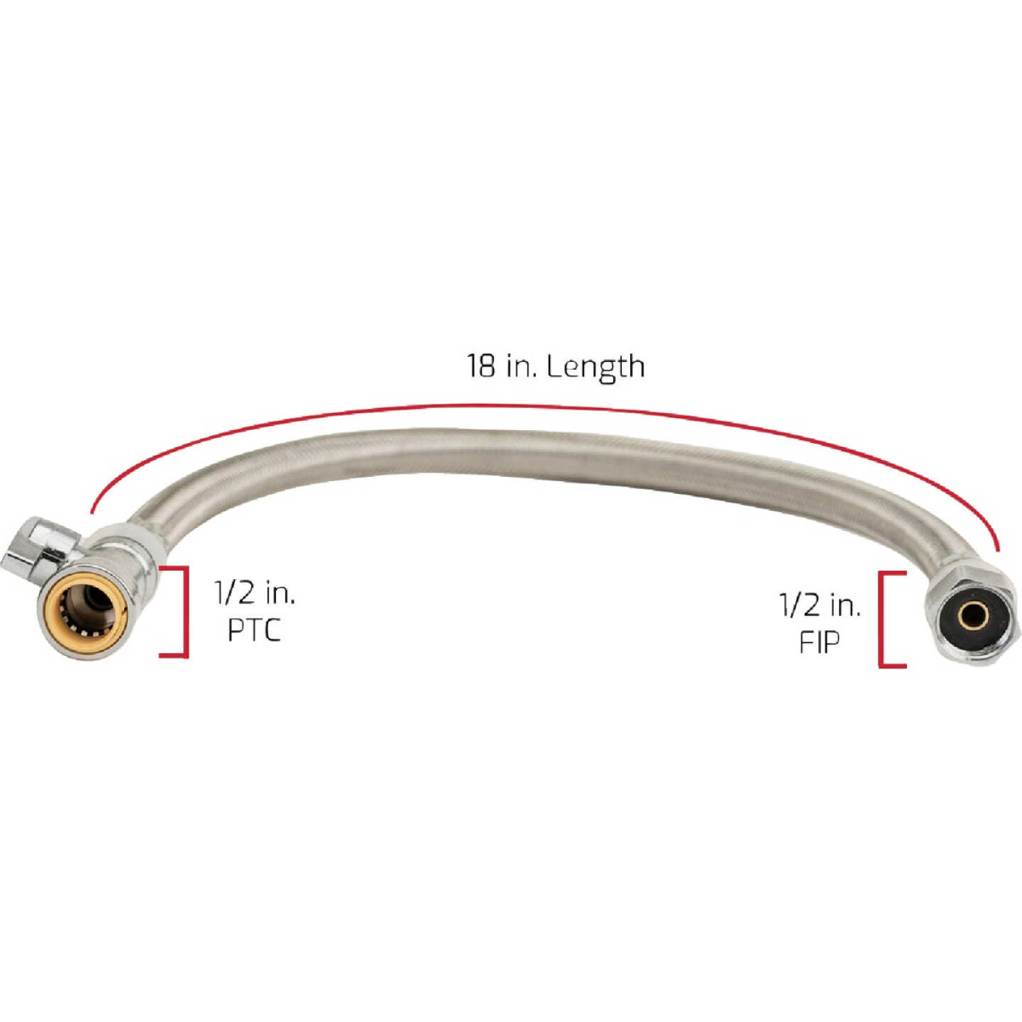 QuickFitting 1/2 In. Push-to-Connect Straight Stop Valve x 1/2 In. FIP x 18 In. Braided Stainless Steel Faucet Connector Hose Image 5