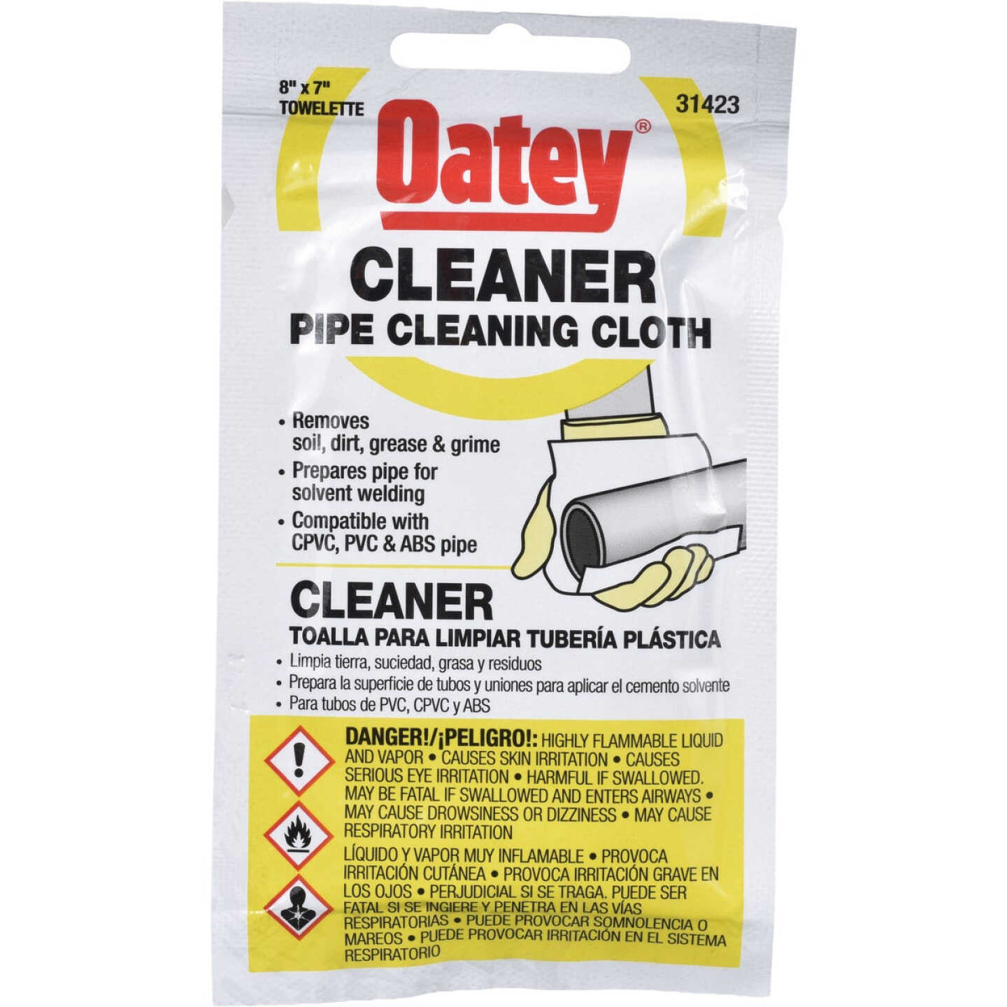 Oatey 8 In. x 7 In. CPVC PVC ABS Pipe Cleaner Cloth Wipe Image 1