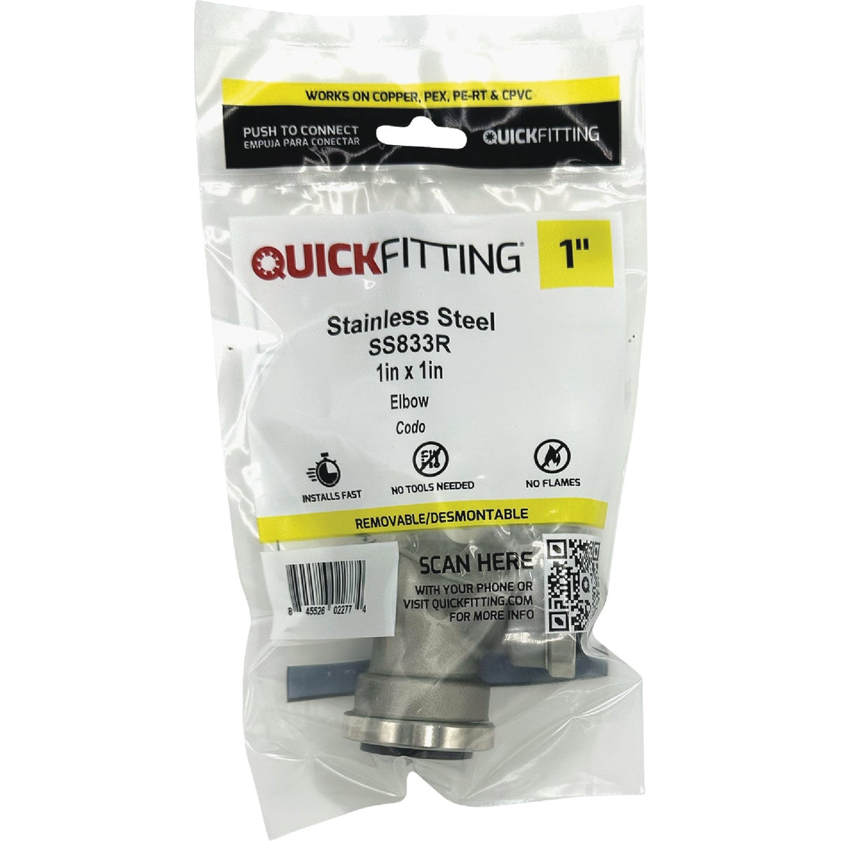 QuickFitting 1 In. x 1 In. Push-to-Connect Stainless Steel 90-Degree Elbow Image 3