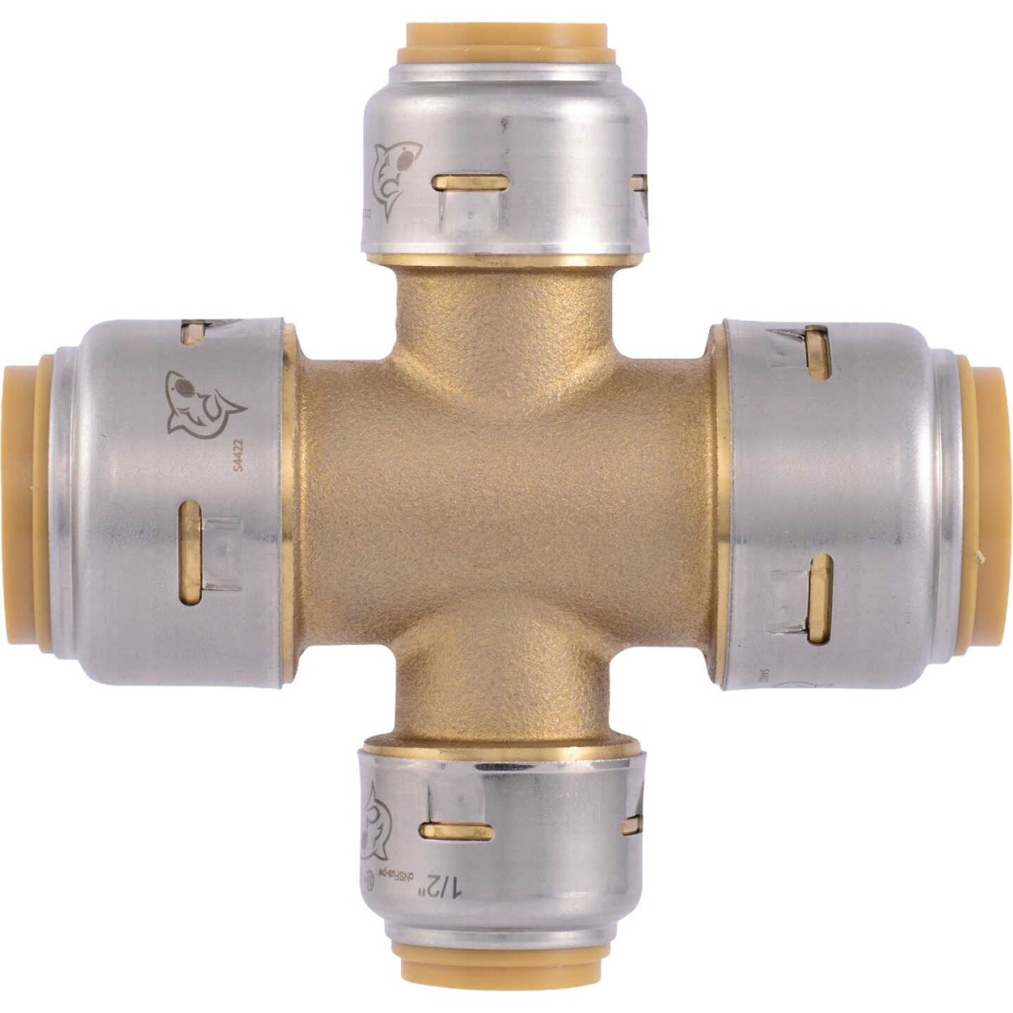 SharkBite 3/4 In. x 3/4 In. x 1/2 In. x 1/2 In. Push-to-Connect Brass Cross Tee Fitting Image 2