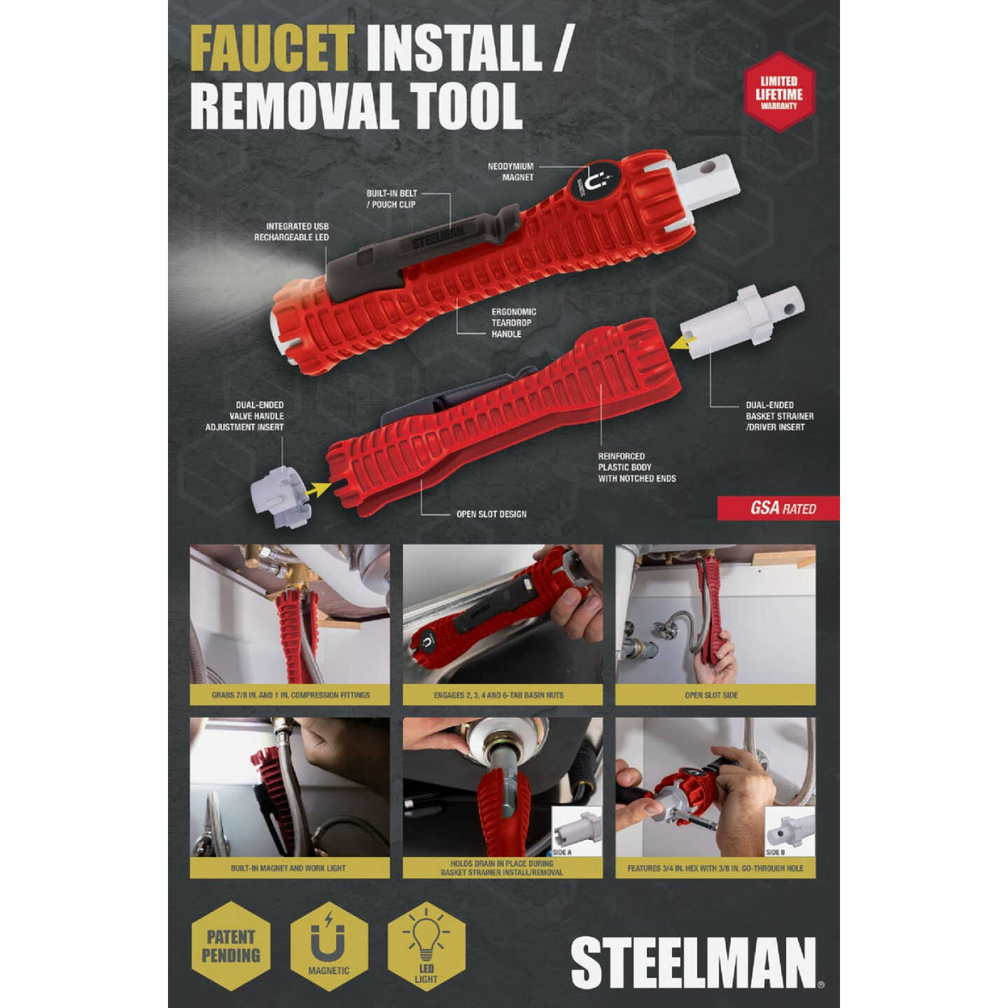 Steelman Faucet Wrench with Rechargeable LED Light Image 3