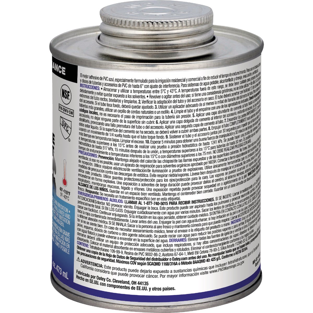 Oatey 16 Oz. Low Voc Medium Bodied Blue Lava PVC Cement Image 2