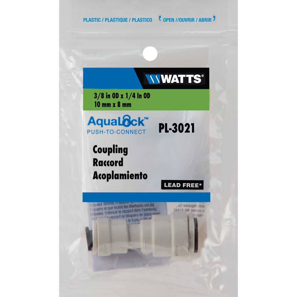 Watts Aqualock 3/8 In. x 1/4 In. Push-to-Connect Reducing Plastic Coupling Image 2