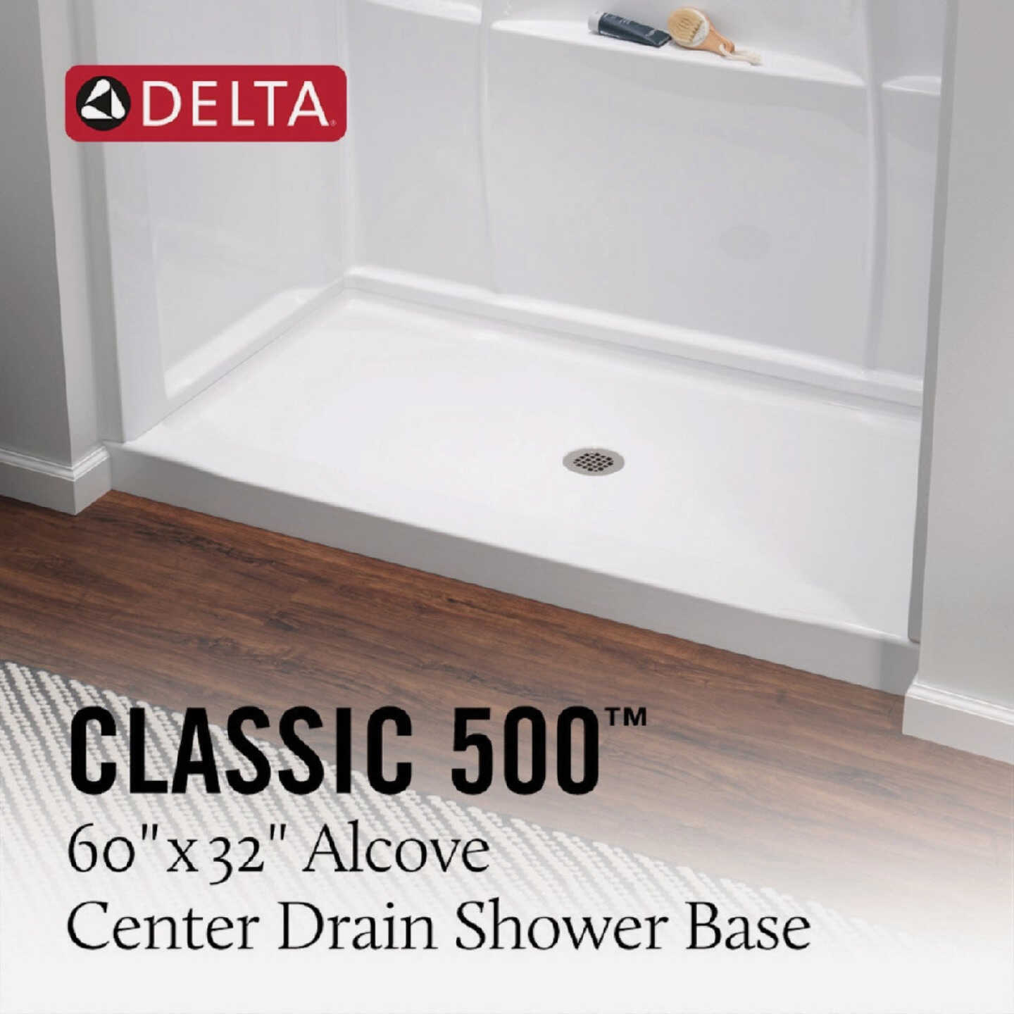 Delta Classic 500 60 In. x 32 In. Center Drain Shower Pan, White Image 3