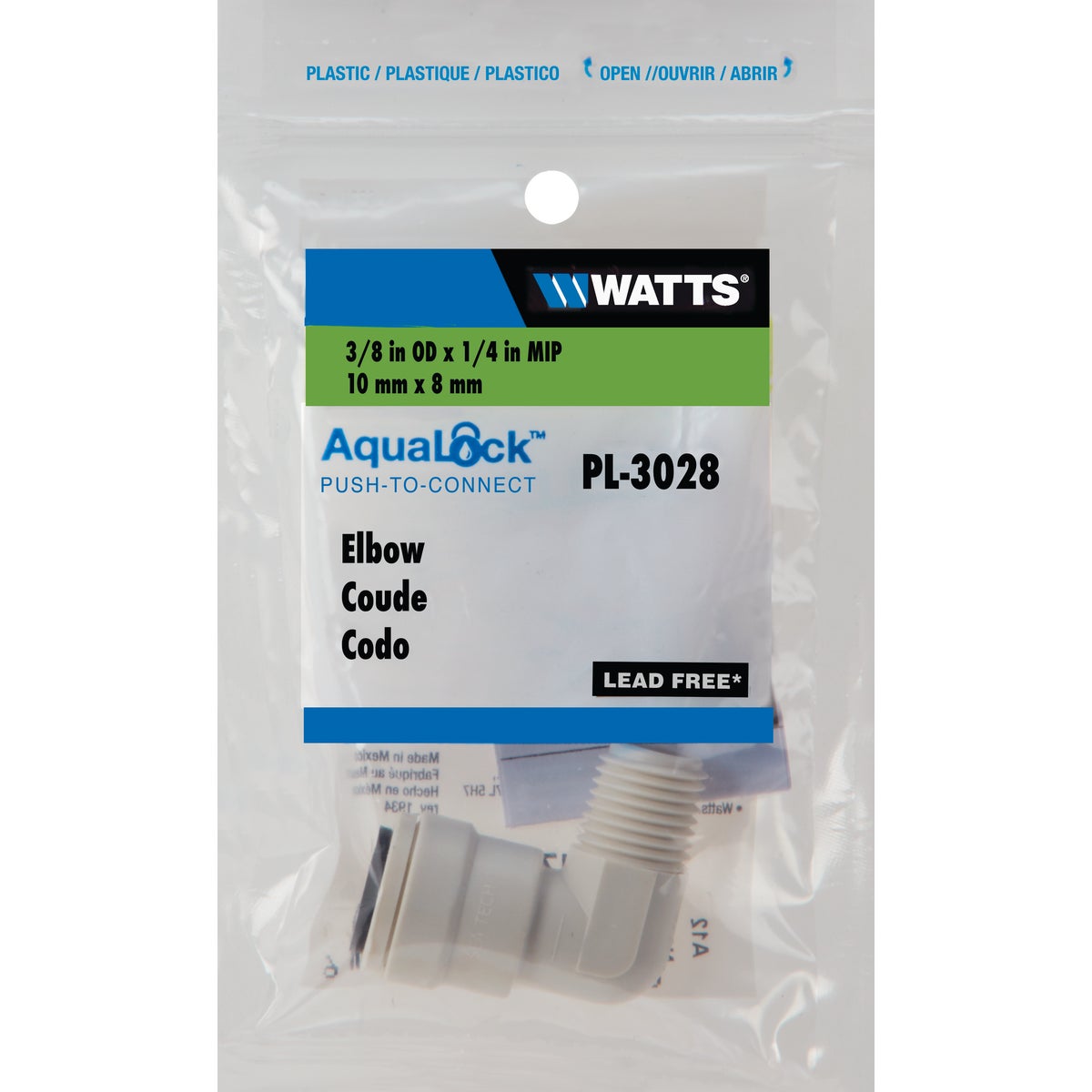 Watts Aqualock 3/8 In. OD x 1/4 In. MNPT 90 Deg. Push-to-Connect Plastic Elbow (1/4 Bend) Image 2