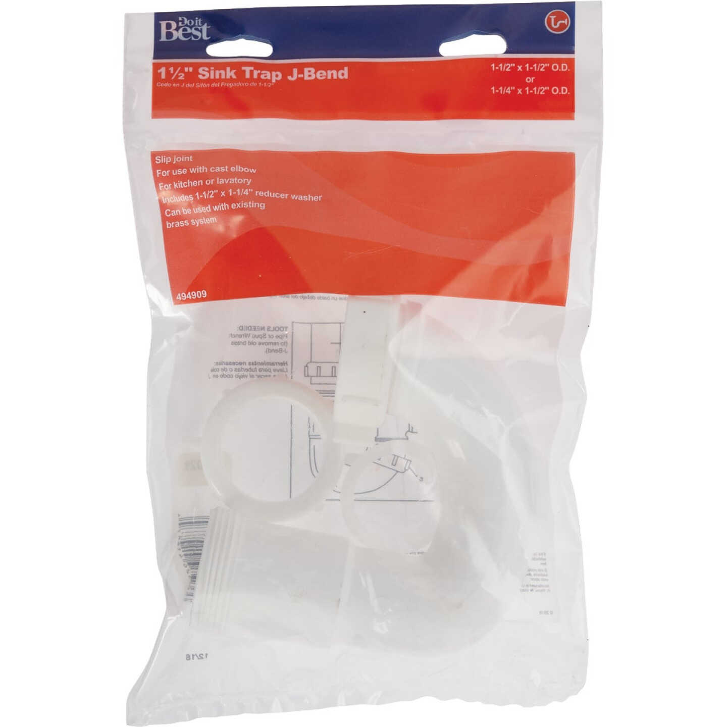 Do it Best 1-1/2 In. White Plastic Sink Trap J-Bend with Reducer Washer Image 2