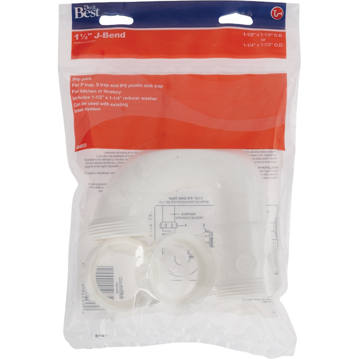 Do it Best 1-1/2 In. White Plastic J-Bend with Reducer Washer Image 2