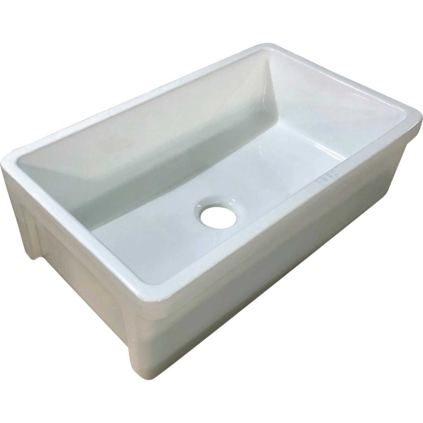 Compass Manufacturing Single Bowl 33 In. x 20 In. x 10 In. White Porcelain Undermount Flat Front Kitchen Farm Sink Image 1